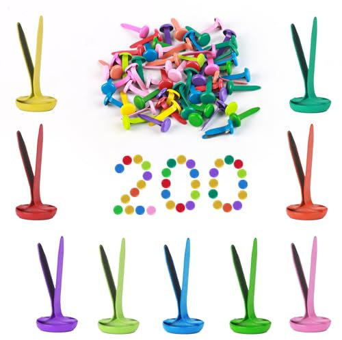 TOPCZY 200Stks Papierverschlüsse, 8mm x 19mm Metall Bunte Brads, Runde Scrapbooking Brads, Plattierte Rundkopfklammern, Mini Stempel Brads Für Schule Büro Papier Briefklammern Basteln Handwerk DIY