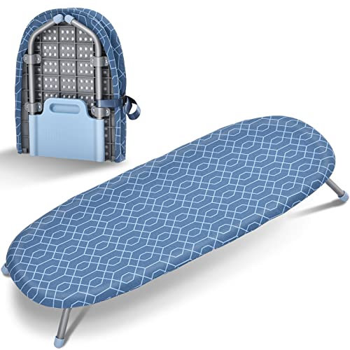 KINGRACK Klappbares Tisch-Bügelbrett, kleines Bügelbretter Faltbares, tragbares Bügelbrettbezüge mit rutschfesten Füßen für den Heimgebrauch,31 * 82cm, Blau