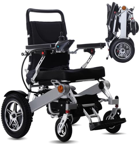 Rollstuhl Elektrisch Faltbar Leicht Elektrorollstuhl, Elektrischer Rollstuhl für Drinnen und Auf Reisen, Faltbarer Rollstuhl mit Elektroantrieb, Hohe Reichweite, Unterstützung 150 Kg,