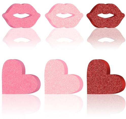 YiYa 6 Pièces Décoration de Table Rouge Saint Valentin Coeur et lèvres Valentine décoration Cœur Ornement Romantique Decoration pour Saint Valentin Mariage Fiançailles Fete Anniversaire