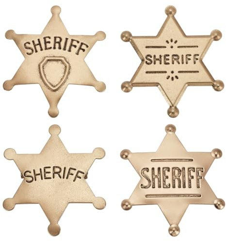 FINGERINSPIRE 4 Stück Sheriff Abzeichen Aus Metall 6cm 4 Stile Eisenstern Mit Wort Sheriff Brosche Antikes Goldenes Polizeiabzeichen Mit Anstecknadel Western Cowboy Sheriff Abzeichen Für Party