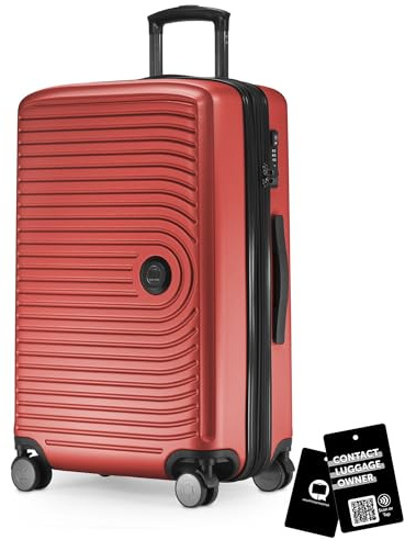 Hauptstadtkoffer Mitte - Mellanstor resväska hårdskal 68 cm expanderbar, resväska för incheckat bagage, TSA-lås, 4 dubbelhjul, rullväska, 88 L + Digital bagagetagg, Röd