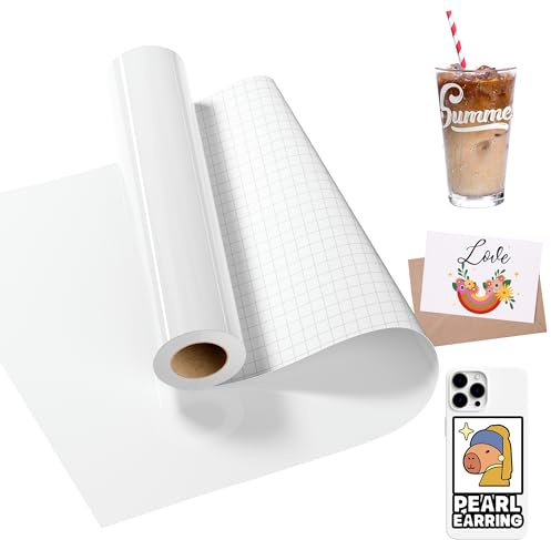 LIKCUT Vinylfolie Plotter Weiß, 30,5cm x 457,2cm Selbstklebend Vinyl | Plotterfolie Vinyl für alle plottermaschine, Permanente Vinyl für Bastelprojekte, Schilder, Scrapbooking
