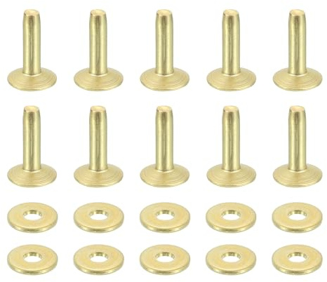 QUARKZMAN 50 Juegos De Remaches Y Arandelas De Cobre 9x3.3x12mm Tono Dorado | Remaches De Cobre Sólidos, Para Suministros De Artesanía En Cuero DIY