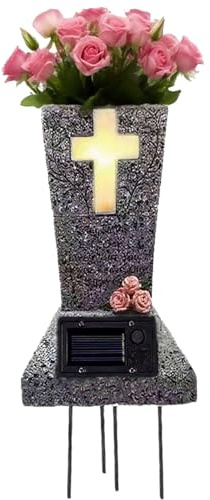 Cemetary Vase Solar Cemetery Grave Vase with LED Cemetery Vases for Grave with Spikes Decorations for Cemetery Grave Flower Holder for Loss of Loved One
