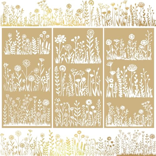 WANDIC 3 Fogli di Adesivi Dorati, Adesivi a trasferimento da strofinare, in Lamina Dorata, a Tema Fiori Selvatici, Adesivi Impermeabili per Scrapbooking e mobili, 15 x 30 cm