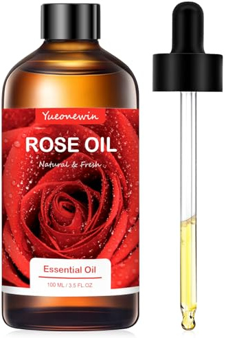 Aceite de rosa 100 ml, aceites esenciales puros de rosa para difusor, aceite de rosas aromático para masajes, bricolaje, fabricación de jabón, velas, baño, regalos navideños para mujeres