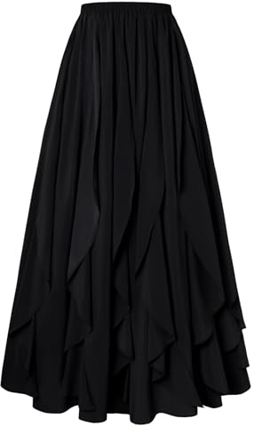 SCARLET DARKNESS Women Medieval Ruffle Skirt Elastic High Waist Renaissance Tiered Long Skirt Plus Size Gothic Skirts Black XXL