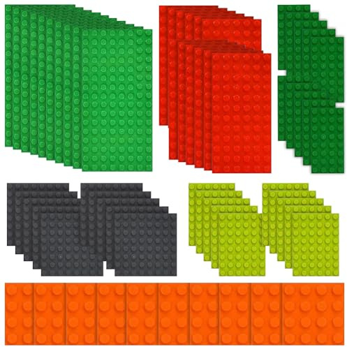 Set di 60 pannelli da costruzione, classici, piastre di base quadrate e rettangolari, compatibili con la maggior parte delle marche per progetti di costruzione creativi e aggiunte, in 6 misure, 10