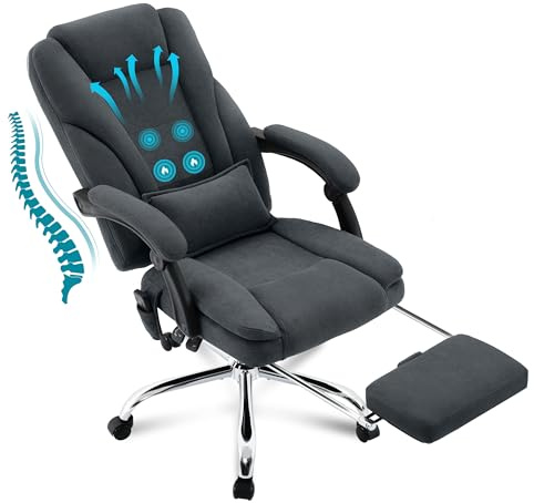Centilab Ergonomischer Bürostuhl mit Massagefunktion,200KG Schreibtischstuhl mit Heiz-, Liegefunktion,Fußstütze für Rückenschmerzen,Drehstuhl büro,Dunkelgrau