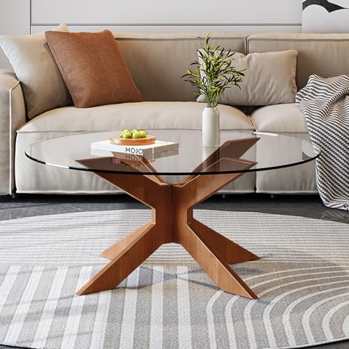 TWSOUL Mesa de salón, mesa de centro de estilo moderno, mesa auxiliar con patas de madera, mesa de cristal, mesa de sofá, mesa de cristal, para salón, jardín, balcón, dormitorio (70 cm x 35 cm)