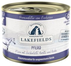 Lakefields Premium Hundefutter Nass | Pferd 60% | 6x200g | Getreidefreies Nassfutter für Hunde | Natürliche Zutaten in Lebensmittelqualität | Süßkartoffeln, Karotte und Kürbis | Schonend gegart