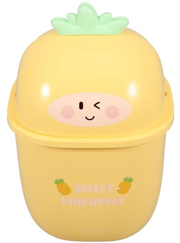 BESPORTBLE Mini Poubelle de Bureau Couvercle Pression Plastique Léger Couleur Jaune Clair Petite Poubelle de Table Compacte pour Bureau la Cuisine Chambre Anti-Odeur