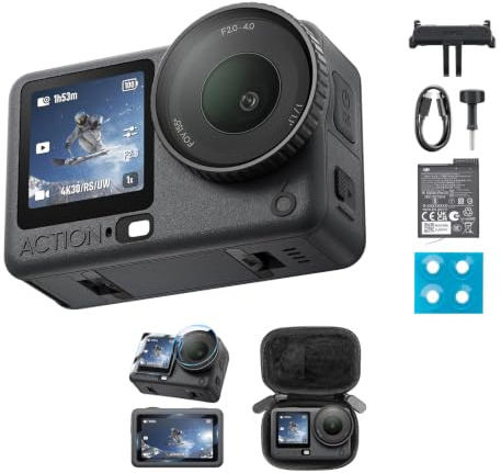 DJI Osmo Action 6 Essential Combo mit Vielseitiges Zubehör, Action-Cam 4K mit 1/1,1″-Quadratsensor, Variable Blende von f/2,0-f/4,0, kältebeständig, 4 Std. Akku