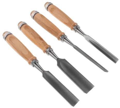 LOPUNER 4 Pezzi Scalpelli da Legno con Manico in Legno Ergonomico Lame in Acciaio per Intaglio Scultura e Falegnameria Tagli Precisi per Artigiani e Hobbisti