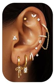 Ohrringe Gold Set Hypoallergene 14K Vergoldete Silber Creolen Ohrstecker Ohrringe Damen Hypoallergene Chirurgenstahl Huggie Ohringe Wasserfest Klein Ohrstecker Helix Tragus Piercing Ohr Schmuck -Gold