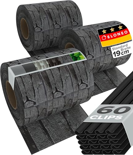 ELONEO PVC Sichtschutzstreifen Doppelstabmattenzaun | 3 Rolle á 35m x 19 cm | Balkon Sichtschutz mit 20 Befestigungsclips | Sichtschutz Zaun wetterfest und extra stabil, Steine