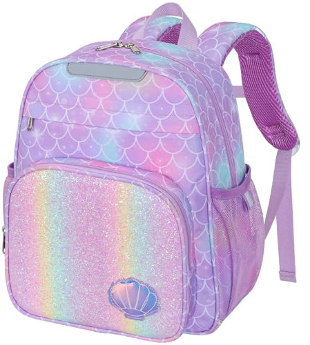 Bagseri Kindergartenrucksack Mädchen 3-5 Jahre - 10L Kita Rucksack | Isolierfach, Kinderrucksack mit Brustgurt, Reflektoren, Perfekt für den Kita-Alltag, Ausflug, Lila Meerjungfrau