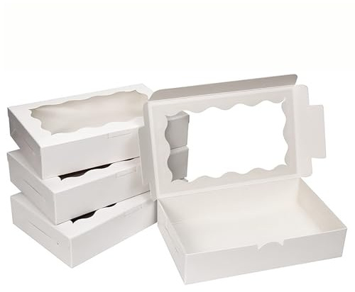Febbya Gebäckkarton mit Sichtfenster,20PCS Weiß Kartonhäuschen für Macarons Verpackung,Keks Karton 18x11x4cm,Cookie Box aus Kraftpapier,Kleine Gebäckkarton für Süßigkeiten