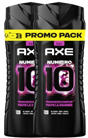 AXE Gel Douche Homme 5en1 Numéro 10 Édition FIFA™ 2x250ml | Nettoie Corps, Visage, Cheveux, Barbe & Aisselles, 24h de Parfum & Fraîcheur, Pamplemousse et de Menthe Aquatique