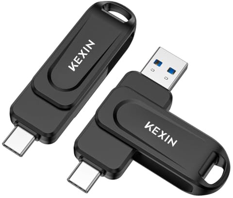 KEXIN Chiavetta USB C da 64 GB USB 3.0 OTG, confezione da 2 pezzi, fino a 100 MB/s, doppia USB Type-C e USB A, chiavetta di memoria per cellulare, iPhone 15/16/17, tablet,