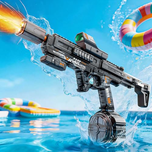 MOZC Wasserpistole Elektrisch Erwachsene, Automatische Wasserpistole mit LED Lichtern,Reichweite 7-9M, Große Kapazität 650ml, Auto-Wasseraufnahme, Electric Water Gun für Pool,Strand