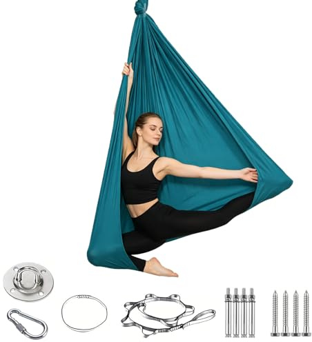 Yogatuch zum Aufhängen Hängematte Set,Schaukeltuch 150 * 280cm,200 KG Yoga Hammock Swing Air Fliegen mit Installationshardware,Schaukel Indoor,Hängeschaukel Turntuch zum Hängen Übungen (Dunkelgrün)