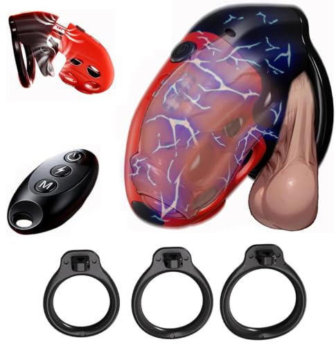 TCSKIOS Male Vibrating Chastity Cage, Penis Lock Device 10 Electric Shocks & 7 Vibration Functions, Remote Control Penis Cage with 3 Rings 2 Keys, Bondage Gear Adult Sex Toys for Man Penis Exercise
