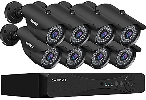 SANSCO 8CH 5MP DVR HD CCTV Camera System + 3TB Hard Drive for 24/7 Recording, 8pcs 5MP Outdoor Bullet Security Cameras (Night Vision, Face/Human Detection, Waterproof, H.265, Email/APP Alert)