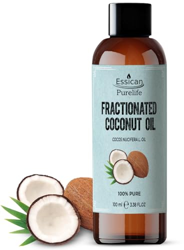 Essican Purelife, Pure Coconut Oil Liquid, 100ml MCT Fractionated Coconut Oil for Skin, Hair & Lip, Carrier Oils for Essential Oils Mixing & Massage, Supports Healthy Hair Growth & Hydrated Skin
