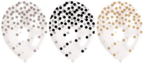 Amscan 9902285 Golden Wishes - Globos de látex (6 unidades, 22,8 cm), color plateado y negro , color/modelo surtido