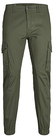 JACK & JONES JJIPAUL JJFLAKE AKM Homme Pantalon Cargo Olive 98% Coton, 2% Élasthanne Slim Fit