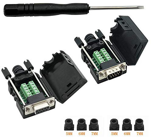 YIOVVOM DB9 9-poliger Adapter RS232 Seriell auf 3-poliger Terminalstecker mit Gehäuse (Male Connector + Female Connector)