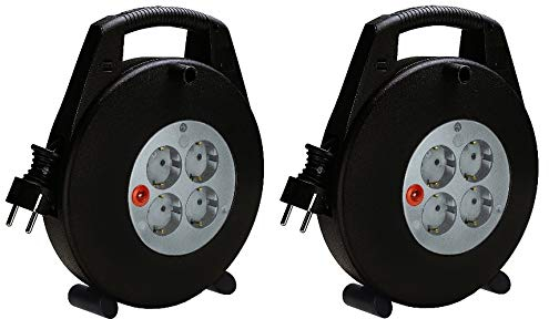 Brennenstuhl Vario Line Kabelbox 4-fach/Mini-Kabeltrommel (Indoor-Kabeltrommel für Haushalt, 10m Kabel, Made in Germany) schwarz/grau (4-fach)