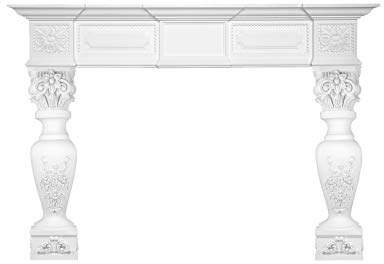 Kaminkonsol av PU – dekorativ kaminkant, vit, öppen spis, vardagsrum (K3005 set 2–187 x 127,5 cm) kaminghus, elektrisk öppen spis, stuck