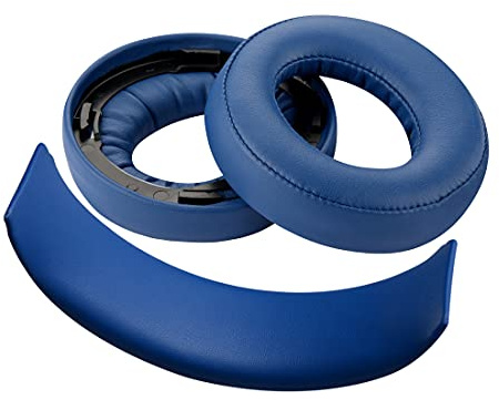 Geekria Earpad Replacement for PlayStation Gold Wireless/Sony PS4 / PS3 / PSV Gold Wireless Headphone Ear Pad and Headband Pad/Ear Cushion + Headband Cushion/Repair Parts Suit (Blue/Blue)