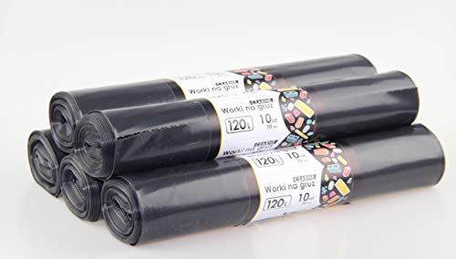 5 Rollen Extra Starke Müllsäcke 120 Liter – 70 μ gesamt 50 Stück -STARK & REIßFEST - Mülltüten, Abfallsäcke, Stabile Müllbeutel LDPE für Gewerbe, Garten, schwarzer Sack