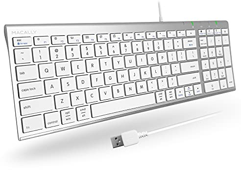 Macally Clavier filaire pour Mac et Windows, compatible avec Apple - Clavier USB fin et peu encombrant avec pavé numérique - Clavier de rechange pour ordinateur portable, MacBook, iMac
