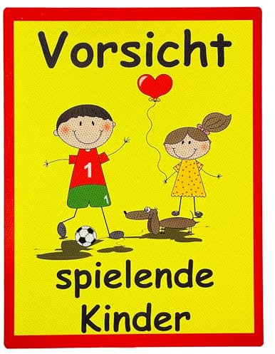 UvV Alu-Dibond Warnschild Vorsicht spielende Kinder 60 x 45cm reflektierend - hochwertiges XXL Schild - bedruckt mit reflektierender Folie - gute Sichtbarkeit auch bei Dunkelheit (gelb-xxl)