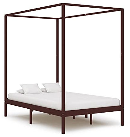SKM Himmelbett-Gestell Dunkelbraun Massivholz Kiefer 120 x 200 cm