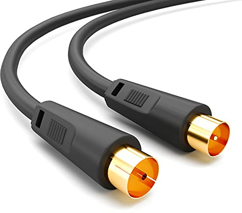 HB-DIGITAL 2,5m Antennenkabel IEC-Stecker auf IEC-Buchse Anschlusskabel BZT-CE-geschirmt 100dB 128-er Geflecht Koaxial Kabel HDTV 1080p UHD 8K 4K vergoldet DVB-T/T2 DVB-C/C2 Radio DAB DAB+ Schwarz