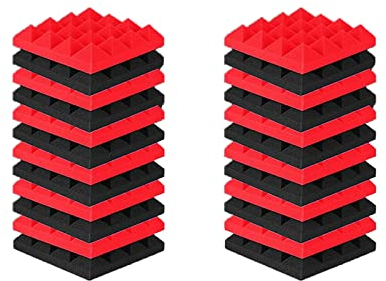 Schwarz/Rot Akustikschaumstoff Schall, 10 pcs Schaumstoff-Dämmplatten, hochdichtem, Schaumstoffmatte für Büros, Fernsehzimmer, Wandaufkleber(12 Stück)