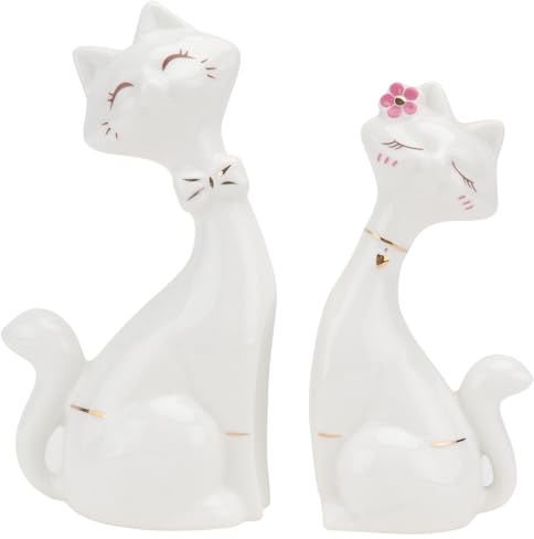 Healifty 2 Keramik-Katzenfiguren, Basteln, Verzierung, Katze, Statue für Zuhause, Büro, Wohnzimmer, Dekoration, TV-Schrank-Dekorationen (S weiß)