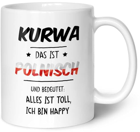 GRAVURZEILE Bedruckte Tasse mit Spruch - Alles toll Kurwa - Lustige Sprüche Tasse als Geschenk für Freunde - Geschenk für Sie & Ihn - 330 ml - Kaffeetasse Kaffeebecher - Farbe: Weiß
