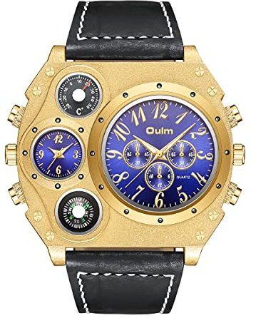 Avaner Herren Armbanduhr Analog Japanisches Quarzwerk mit Lederarmband 2 Zeitzonen Uhr großes Zifferblatt Analoguhr für Männer