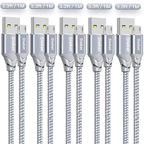 Siwket Lot de 5 câbles micro USB tressés USB A vers micro charge Android pour Samsung Galaxy J7, S7, S6, Kindle Fire, tablettes Fire HD, manette PS4, Sony, HTC, LG, moto, Huawei 1 m