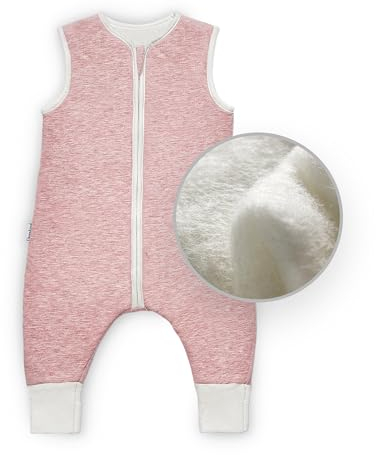 Ehrenkind® Ganzjahres-Schlafsack mit Füßen Wollfüllung | 100% Bio-Baumwolle mit 100% Wolle Füllung Baby-Schlafsack | Oeko-TEX | Rose Melange 80