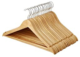 Bargain House – Pack of 20 - Heavy Duty Wooden Coat Hangers - 360° Rotate Metal Chrome Hook, Shoulder Notches - Non-Slip Trouser Bar – Suitable for Coat, Jacket, Suit, Pants, Trouser, Dresses - Brown