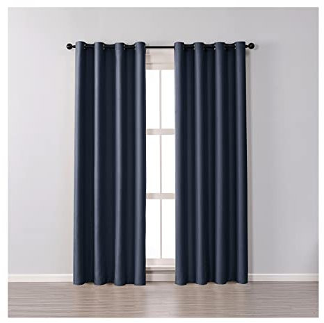 Lieson Gardinen Vorhänge 2er Set, Polyester Blickdichte Gardinen mit Ösen Vorhang Wohnzimmer Schlafzimmer Dunkelblau 132x160CM