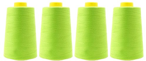 Mandala Crafts 4 Pack of Serger Threads Cones Spools - 40S/2 24000 Yards Polyester Lime Green Threads for Sergers Machine and Overlock Quilting Sewing Machine